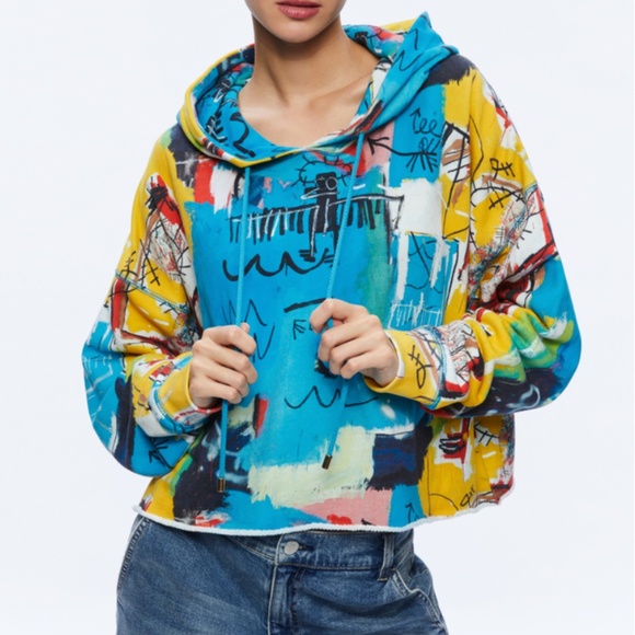 Alice + Olivia x Basquiat Hoodie Cropped Sweatshirt - Oversized Small - Picture 1 of 7
